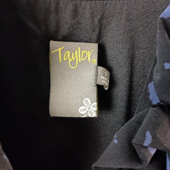 Taylor Floral Print Ruffle Dress Size 6 V-Neck Side Zip Stretchy Blend - Picture 8 of 10